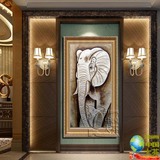 手绘抽象动物油画东南亚客厅装饰画玄关竖挂画餐厅有框风水画大象