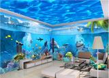 3D立体大型壁画海底世界儿童卡通主题房客厅卧室游泳馆背景墙纸