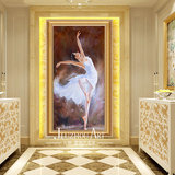 现代简约玄关画竖版走廊过道装饰画欧式挂画油画肌理人物芭蕾舞