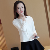 2016春季韩版时尚短款长袖上衣女 小香风修身圆领纯色夹克短外套