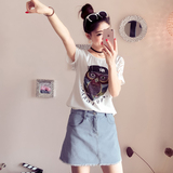 DY115B夏季新品2016韩版修身休闲印花上衣 百搭学生女款短袖T恤潮