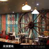复古怀旧木纹木板车轮大型壁画KTV酒吧咖啡餐厅主题包房墙纸壁纸
