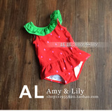 16年夏季新款外贸原单儿童女宝宝婴儿女童红色草莓西瓜连体泳衣