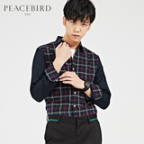 太平鸟男装 秋季新品修身长袖衬衫时尚红绿格纹衬衫潮BWCA43320