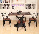 美式复古实木铁艺餐桌椅组合星巴克工业餐桌4人位小户型饭桌