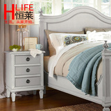 美式乡村实木新古典床头柜简约雕花法式复古做旧卧室床边柜可定制