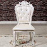 欧式餐椅实木雕花椅家庭用餐椅白色靠背椅子软包餐椅餐桌椅烤漆椅