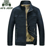 秋季AFS JEEP商务休闲夹克男立领纯色夹克衫中年男士薄款宽松外套