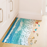 3D立体感墙贴纸沙滩海洋自粘贴画浴室卫生间地板地贴客厅卧室防水