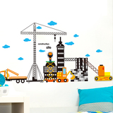 卡通儿童房建筑工地身高贴汽车高楼可爱卧室客厅幼儿园装饰墙贴纸