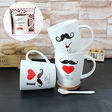 爆款可爱陶瓷创意杯子个性咖啡杯卡通杯带盖勺情侣杯套装特价包邮