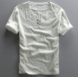 中式夏季亚麻短袖盘扣衬衫宽松改良汉服男青年棉麻短T恤民族服装