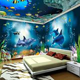 海底世界3d立体墙纸大型壁画 海洋卡通儿童房背景壁纸无缝墙布
