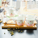 DFC欧式陶瓷花茶具套装 加热玻璃花果茶壶田园红茶杯整套下午茶