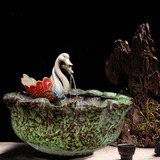 景德镇陶瓷流水器欧式客厅桌面艺术加湿器天鹅情侣喷泉工艺品摆件