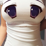 包邮！动漫3D立体印花大眼睛大胸恶搞搞怪表情圆领修身短袖t恤女