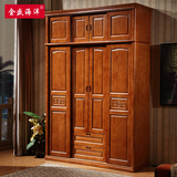 实木推拉衣柜4门橡胶木衣橱简约现代中式卧室家具木衣柜包邮