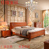 现代中式实木床 1.8双人床1.5橡木床高箱床气动床卧室家具 海棠色