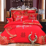新婚庆四件套大红色纯全棉刺绣结婚床上用品六八十多件床上用品