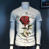 2016年夏装加大码短袖T恤潮牌个性3D艺术玫瑰植物另类印花型男款