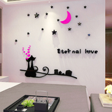 猫咪月亮星星3D亚克力立体墙贴客厅卧室温馨背景墙沙发背景墙贴