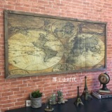 美式复古做旧木制世界地图装饰画咖啡厅酒吧网咖高档会所壁饰挂画