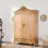 美式乡村实木衣柜法式复古新古典欧式两门衣柜实木雕花大衣柜