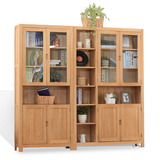 全实木书柜书架自由组合带玻璃门白橡木质展示柜子可调节书房家具