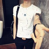 夏季个性时尚夜店短袖韩版潮流紧身t血桖半袖修身T恤男士休闲体恤