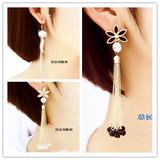 韩国保色金耳饰时尚气质耳环长款女 水滴珍珠猫眼石甜美花朵耳坠