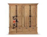 法式实木家具 美式乡村复古风格实木衣柜橡木做旧四门衣柜 可定制