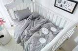 韩国原单双层纱布宝宝三件套全棉婴儿床套件幼儿园被子纯棉条纹