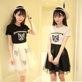 【天天特价】韩国可爱少女夏两件套装学生欧根纱蓬蓬短裙子小清新