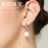 天然珍珠耳钉 韩国925纯银耳环防过敏长款正圆强光女长款耳坠礼物
