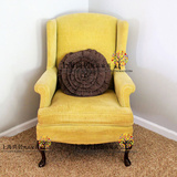 新款特价美式乡村布艺单人沙发小户型高背老虎椅新古典黄色沙发