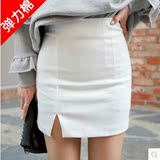 韩国夏季气质显瘦开衩不规则包臀裙职业OL风白领开叉半身短裙