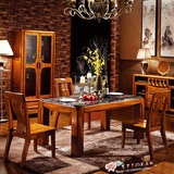 中式大理石餐桌 金丝楠木餐桌椅 现代大小户型餐厅餐桌椅组合