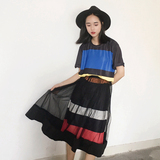 Dasim夏季分享 韩国懒人最爱拼色宽松连衣裙+蕾丝半身裙两件套女