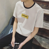 潮流英文印花条纹 新款2016夏季韩版圆领男士短袖T恤男装半袖纯棉