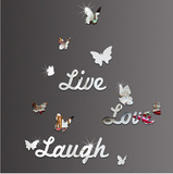 新款Live Love Laugh蝴蝶英文字母镜面墙贴客厅卧室背景墙装饰