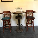 复古吧台椅实木靠背星巴克高脚吧椅旧咖啡厅西餐厅桌椅子定做logo