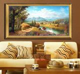 欧式有框纯手绘油画古典山水风景客厅幸福家园挂店装饰画天鹅湖