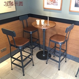 美式创意实木铁艺吧台椅子做旧高脚酒吧凳星巴克桌椅咖啡厅餐桌椅