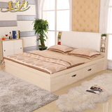 家乐居板式床高箱式抽屉软包床1.5米1.8米双人婚床现代简约储物床