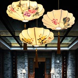 现代新中式吊灯圆形仿古布艺手绘画灯笼客厅餐厅卧室酒店茶楼灯具