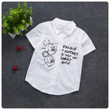 儿童翻领短袖衬衣 男童2016夏季童装韩版米奇字母印花衬衫上衣潮