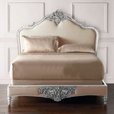 定制 出口外贸美式实木雕花床欧式新古典复古做旧双人软包床家具