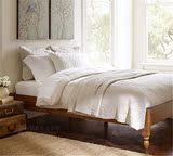 美式实木无床头双人床 简约现代榻榻米实木床 新古典后现代床定制