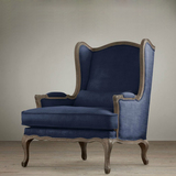 法式美式乡村布艺单人沙发 欧式复古做旧实木休闲藤椅 客厅老虎椅
