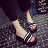 2016夏季新款松糕厚底一字型拖鞋女夏韩版女学生个性拖鞋增高凉鞋